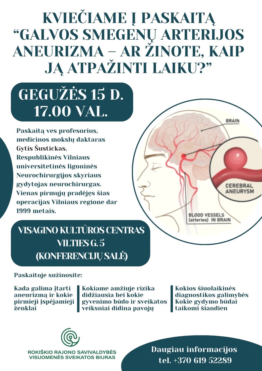 Smegenų aneurizma: kaip nepraleisti pavojaus – profesoriaus paskaita Visagine - Reklama