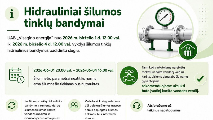 С 1 по 4 июня будут проводиться гидравлические испытания тепловых сетей - В Висагинасе