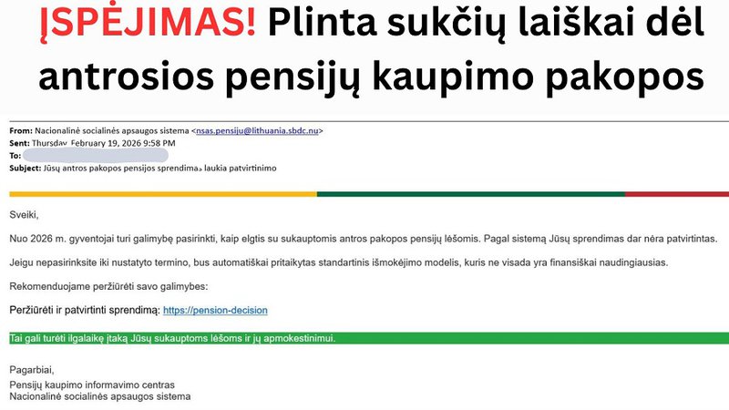 Įspėjimas! Plinta sukčių laiškai dėl antrosios pensijų kaupimo pakopos – raginame gyventojus būti budrius - Įvykiai ir kriminalas
