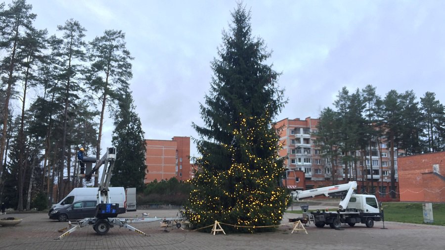 Фото дня: в Висагинасе украшают главную городскую елку - В Висагинасе